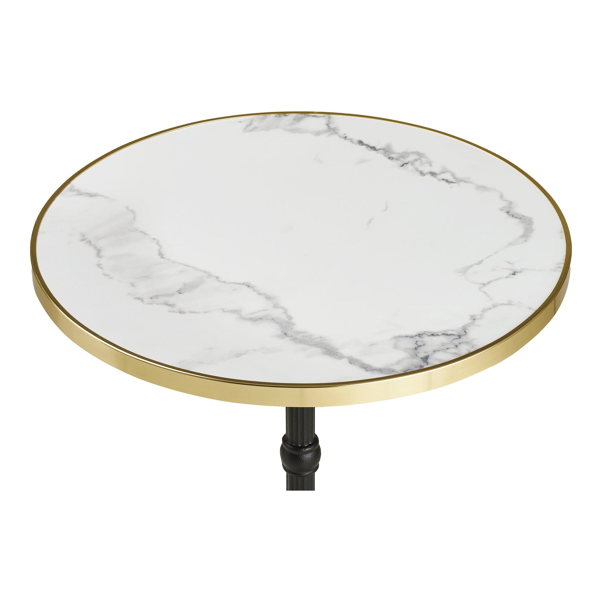 Cafébord - Cafébord, Marmor Look Bordplade, Hvid Med Guldkant, Sorte Ben, Støbejern Ø60X73 Cm ⎮ 5713917039012 ⎮ 7501177 