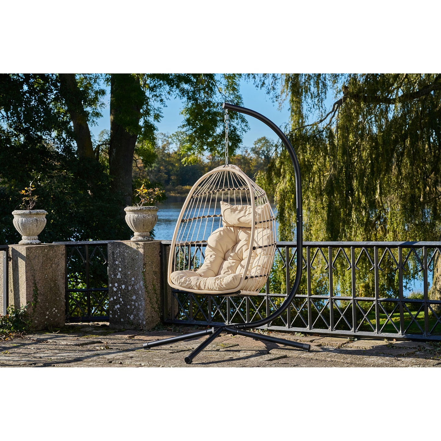 Patras Hængestol - Hængestol, Stål Stativ, Foldbar Sæde, Incl.Hynder, Beige/Grå//Sort 195X117X107 Cm ⎮ 5713917040605 ⎮ 7850000 