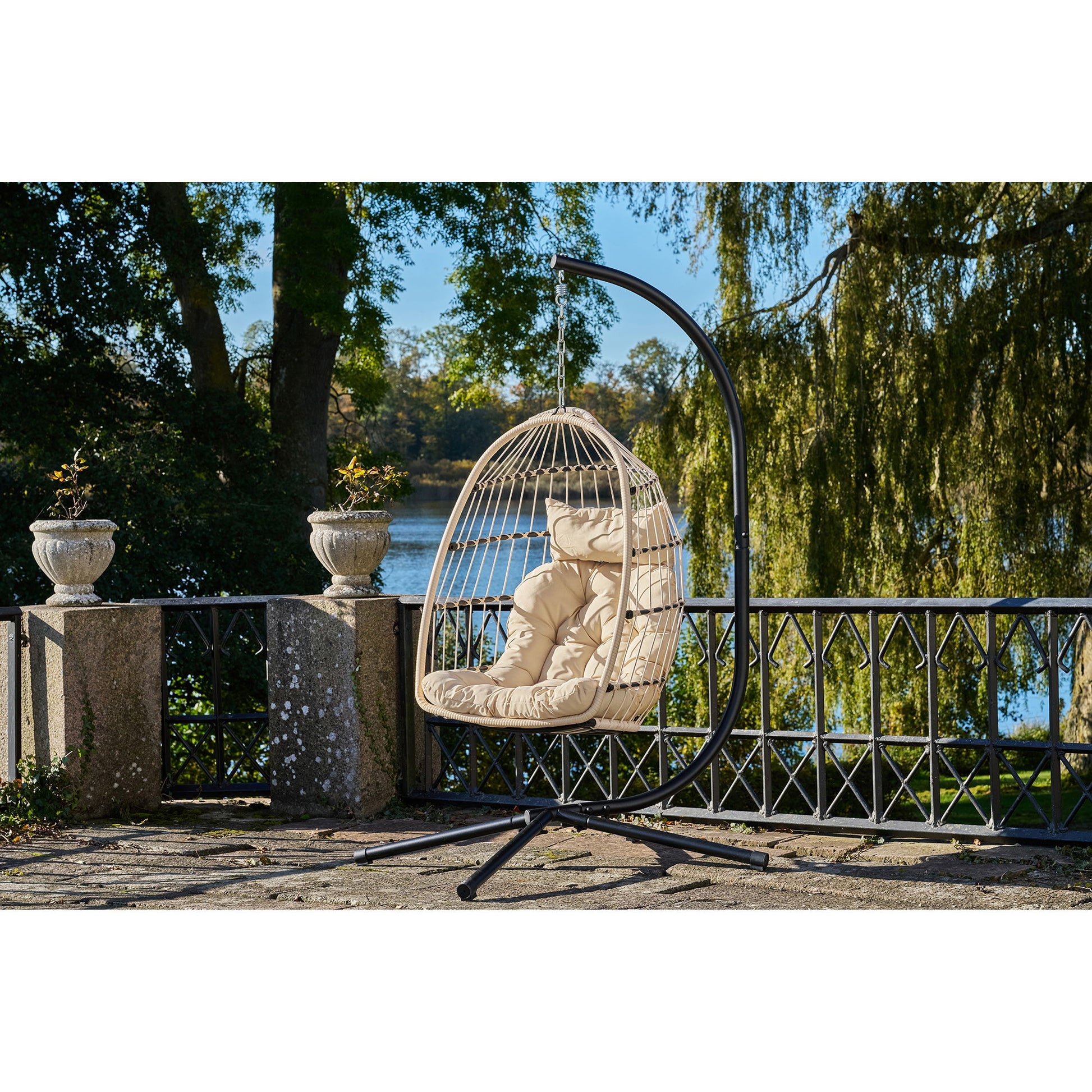 Patras Hængestol - Hængestol, Stål Stativ, Foldbar Sæde, Incl.Hynder, Beige/Grå//Sort 195X117X107 Cm ⎮ 5713917040605 ⎮ 7850000 